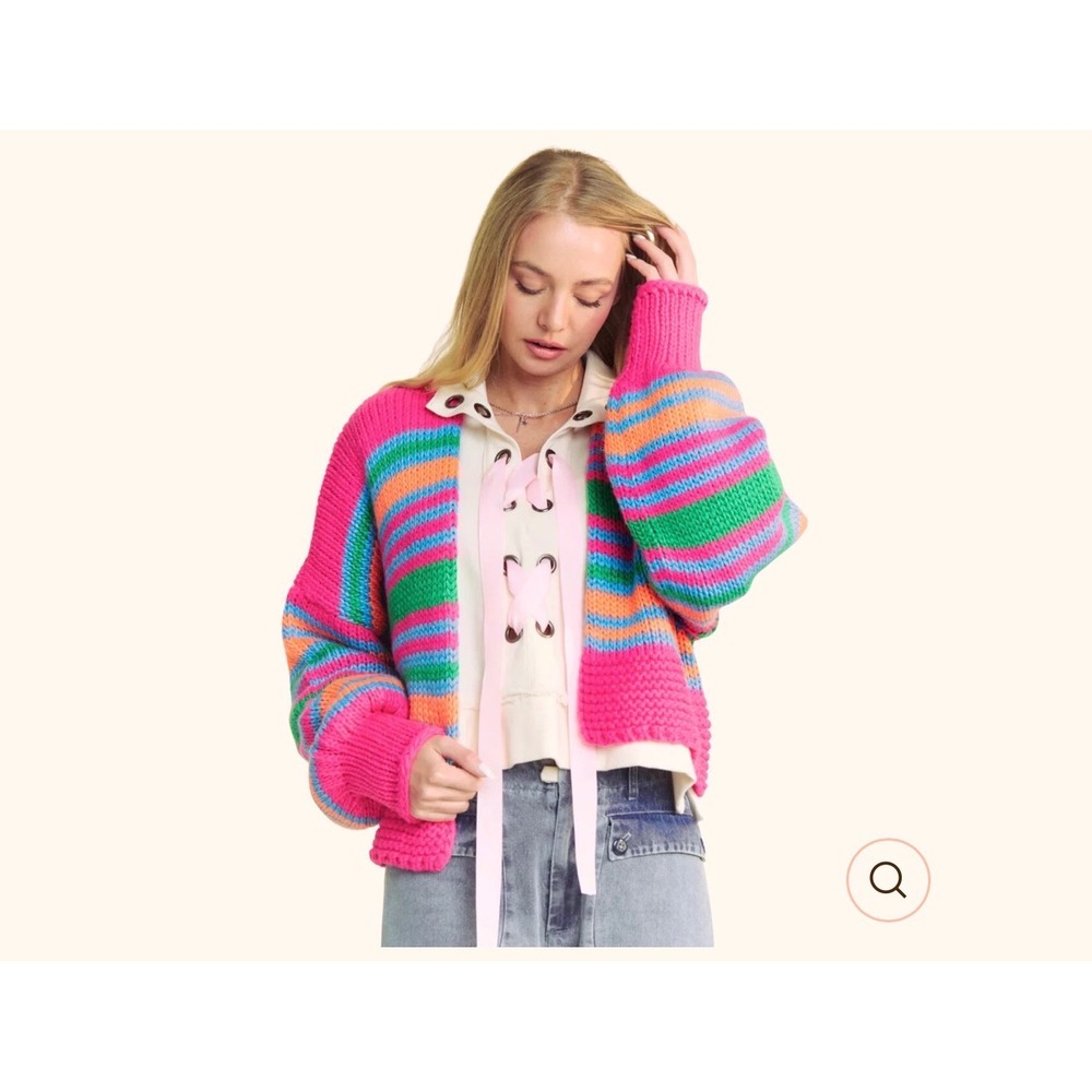 Davi & Dani Small Multi-Striped Open Front Knit Cardigan Dopamaine Dressing